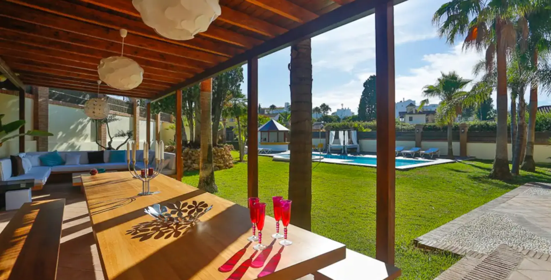 Marbella Mansion rental villa dining table outside