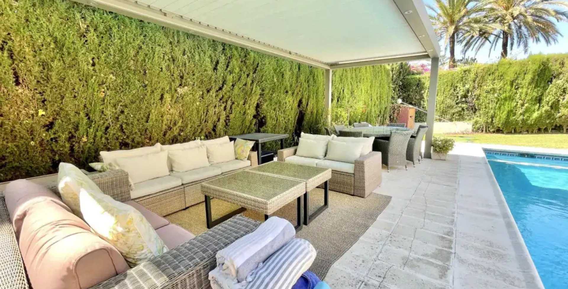 7 bedroom Villa Calle - rear view with poolside seating - luxury villas Marbella